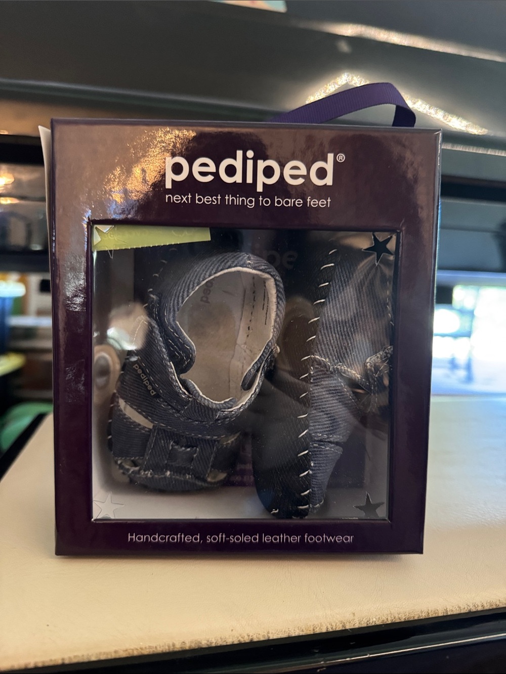 pediped Navy Leather Baby Walker Shoes